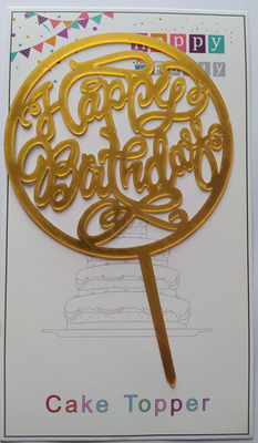 Топер для торту золото "Happy Birthday вензеля у колі",15*10 см top29-2g фото