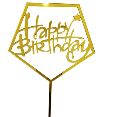 Топпер для торта золото "Happy Birthday бокал,звёздочка,сердце",15*10 см top29-1g фото