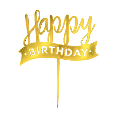 Топпер для торта золото "Happy Birthday флажок",15*10 см top29-0g фото