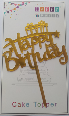 Топер для торту золото "Happy Birthday подарунки",15*10 см top28-9g фото
