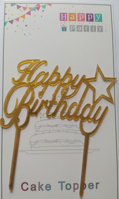 Топпер для торта золото "Happy Birthday звёздочка",15*10 см top28-7g фото