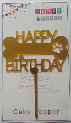 Топер для торту золото "Happy Birthday лапка та кісточка",15*10 см top28-5g фото