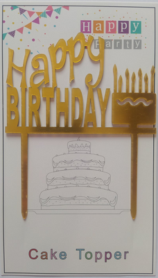 Топер для торту золото "Happy Birthday торт",15*10 см top28-3g фото