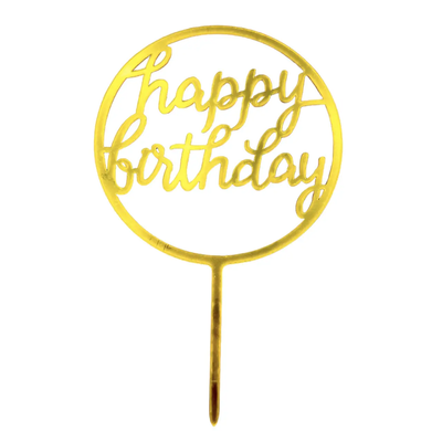 Топер для торту золото "Happy Birthday коло",15*10 см top28-1g фото