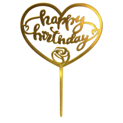 Топер для торту золото "Happy Birthday серце",15*10 см top28-0g фото