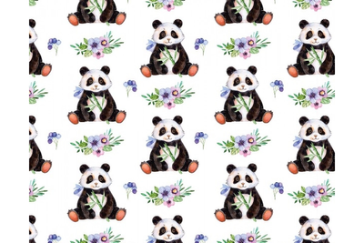Пакувальний подарунковий папір "Панда з квітами" (25л) papir-77 фото
