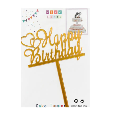 Топер для торту золото "Happy Birthday сердця",15*10 см top27-7g фото