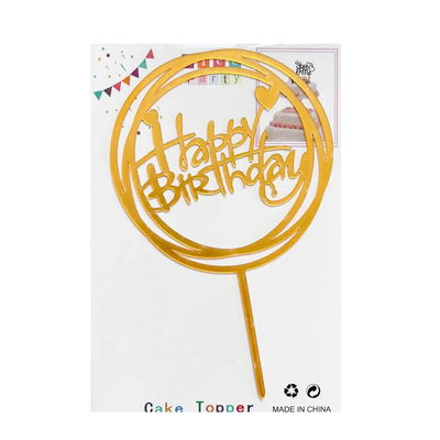 Топпер для торта золото "Happy Birthday коло,сердца",15*10 см top27-8g фото