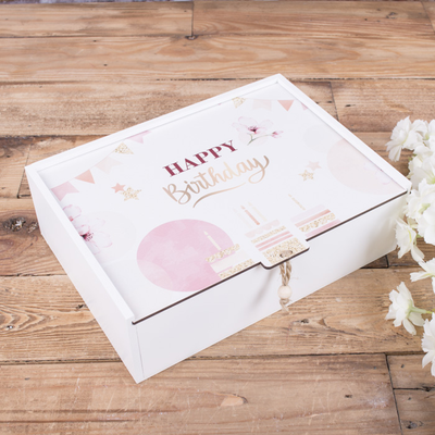 Декоративная коробка "Happy Birthday розовый тон с блестками" (размер s) 3612-30 фото