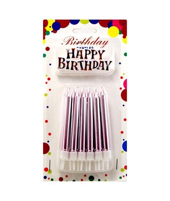 Свічки для торта Великі товсті Рожеві металік + Напис Happy Birthday (12 шт) JY-1058pink фото