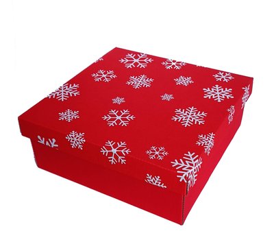 Подарункова коробка двосторонній картон "Новий рік червона сніжинки" (25х25х9) kor-NGKS-25-9 фото