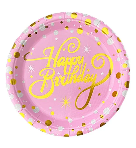 Тарілки "Happy birthday на рожевому" (18,0 см)(10шт-уп) 3459 фото