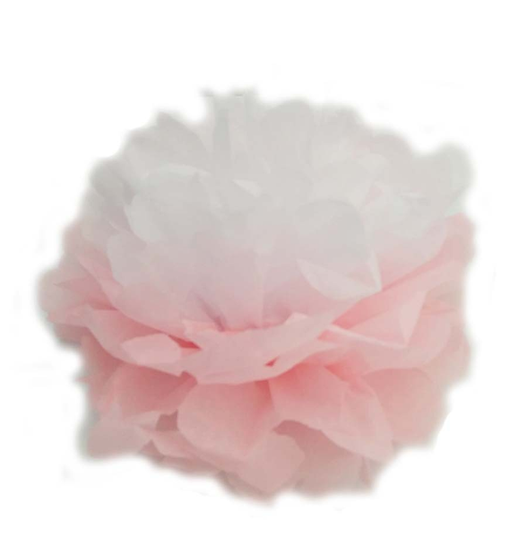 Помпон двухцветный белый-розовый 25 см 2765 фото