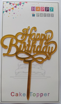 Топпер для торта золото "Happy Birthday вензеля",15*10 см top29-3g фото