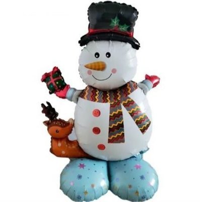 Стоячая фольгированная фигура "Снеговик с Оленем" в инд. уп." Китай 6646 фото