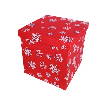 Подарункова коробка двосторонній картон "Новий рік червона сніжинки" (25х25х25) kor-NGKS-25-25 фото
