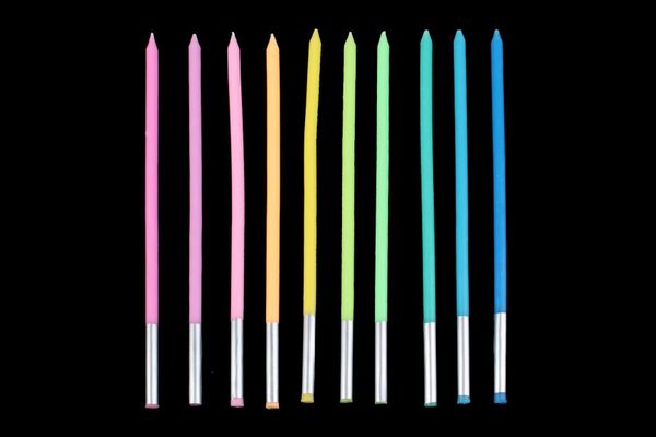 Набір свічок Асорті неон довгі зі срібною ніжкою 10шт. 5-71517 5-71517 фото