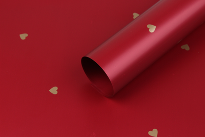 Калька в листах (#011 Красная с золотыми сердцами) (P.XXY-015) 65мкм (58*58см) 5-83817 фото