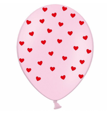 Шары ТМ Sharoff 12" (Красные сердца на розовом шаре) (25 шт) 258-0033 фото