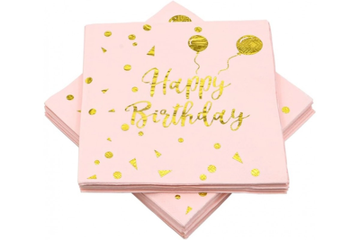 Салфетки "Happy Birthday шарики золото на розовом фоне" (33х33) (20 штук) 14973 фото