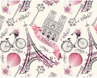 Пакувальний подарунковий папір "Велосипед, Ейфелева вежа, Paris, повітряна куля" (25л) papir-115 фото