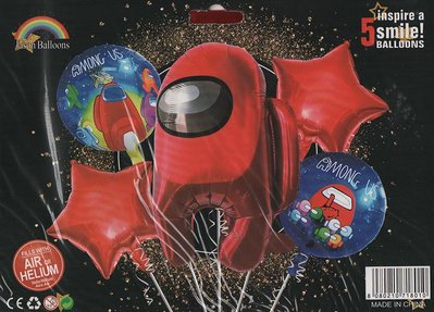 Набір кульок фольгованих (Космонавтики червоний) 5 шт. (Китай) (в індив. упаковці) 8010 фото