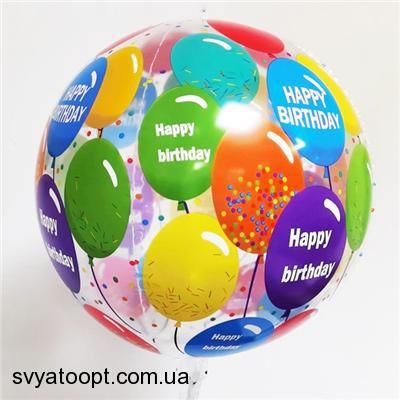 Фольга 3D сфера Happy Birthday Кулі Китай (22") 22045 фото
