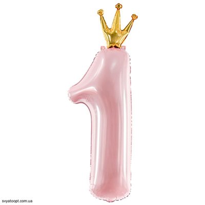 Фольга цифра "1 рожева с короною" PartyDeco 3207-3170 фото