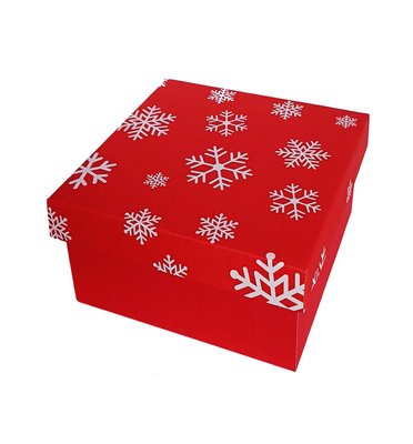 Подарочная коробка двусторонний картон "Новый год красная снежинки" (20х20х9) kor-NGKS-20-9 фото