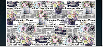 Упаковочная подарочная бумага "Цветы + фотоаппарат на газете" (25л) papir-117 фото
