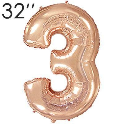 Фольга 32" Розовое золото цифра 3 (Flexmetal) 32-FM-Rosegold-3 фото