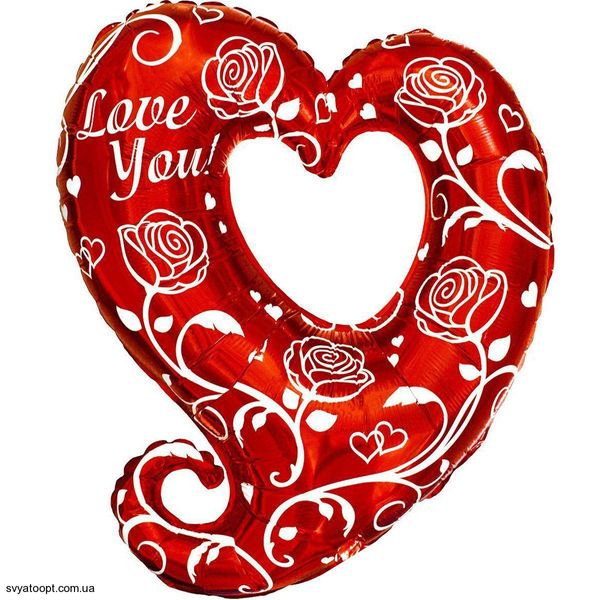 Фольгированная фигура большое сердце с розами Flexmetal (в Инд. уп.) 6386 фото
