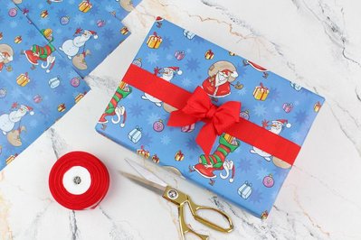 Папір пакувальний новорічний 15л "Діди Морози на синьому" (0,7м х1,0) 255-5676 фото