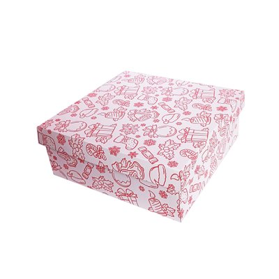 Подарочная коробка двусторонний картон "Новый год белая с рисунком" (25х25х9) kor-NGBR-25-9 фото