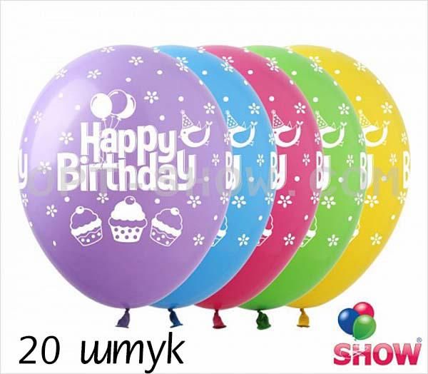 Кульки (20 шт.) ТМ Show (5 ст.) 12" (Happy Birthday Кексики) SDR-50-20 фото