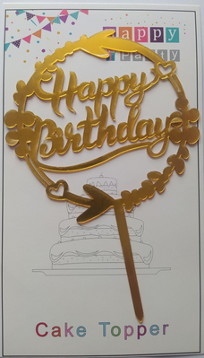 Топер для торту золото "Happy Birthday віночок",15*10 см top28-6g фото