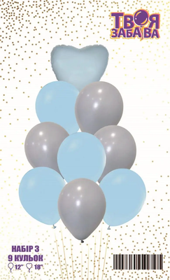 Набір повітряних кульок "Серце сіро-блакитне" ТМ "Твоя Забава" (9 шт.) TZ-4889 фото