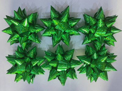 Набір бантів 10 см Ялинка Лазер зелений (6шт/уп) 6531 фото