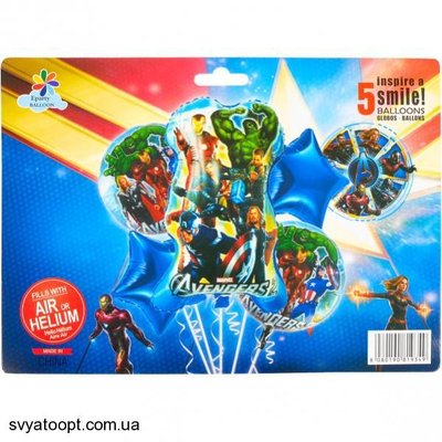 Набор шариков фольгированных Мстители 5 шт (Китай) (в инд. упаковке) 4910 фото