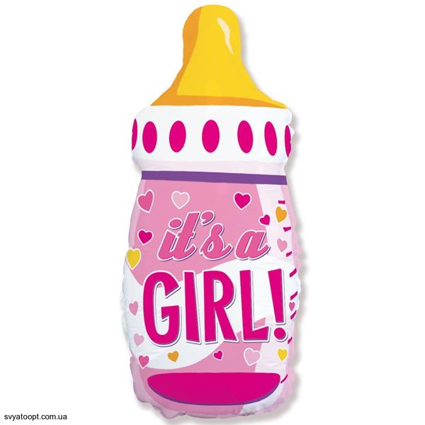 Фольгированная фигура большая Бутылка розовая It's a girl Flexmetal (в Инд. уп.) 3207-3038 фото