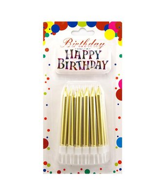 Свічки для торту Великі товсті Золото металік + Напис Happy Birthday (12 шт) JY-1058zoloto фото