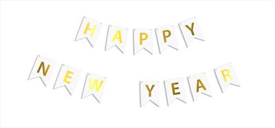 Гирлянда буквы Happy New Year золото на белом. 9867 фото