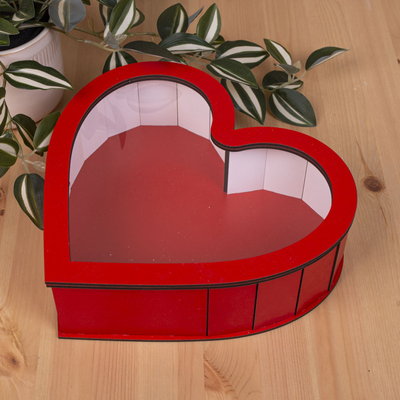 Коробка декоративна серце "Червона з прозорою кришкою" (середня) 6906-1 фото