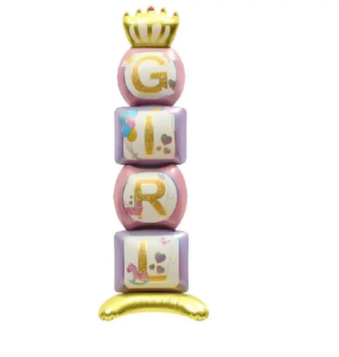 Стояча фольгована фігура "Кубики з короною Girl рожеві" в інд. уп. Китай T-309 фото