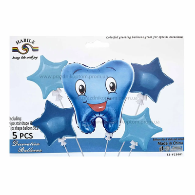 Набір кульок фольгованих "Зубчик блакитний" 5 шт (Китай) (в індив. упаковці) Т-050 фото