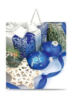 Подарочный пакет "Новогодние украшения Синие" 15х16х7,5 см pak-06 фото