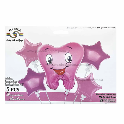 Набір кульок фольгованих "Зубчик рожевий" 5 шт (Китай) (в індив. упаковці) Т-051 фото