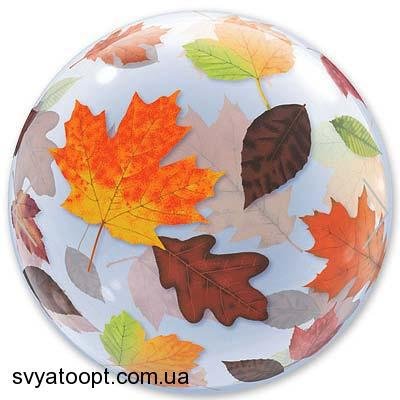 Фольга 3D сфера Прозора с печаттю осіннього листя Китай (22") 22075 фото