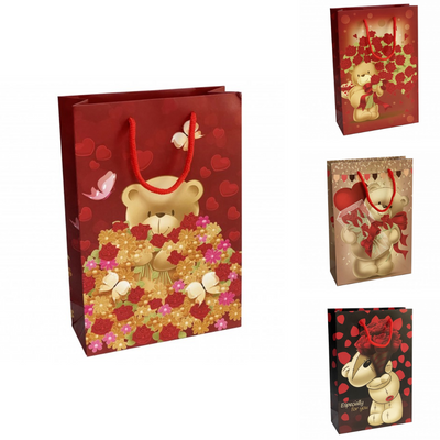 Подарунковий пакет "Ведмедик із квітами" мікс 17,5х25х7 см 31-10843 фото