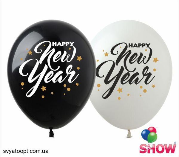 Кульки ТМ Show (1 ст.) 12" (Happy new year) (100 шт.) NG-15 фото